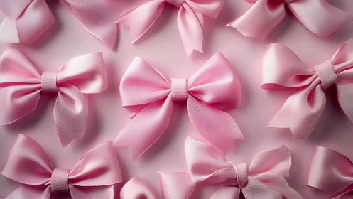Pink Ribbon Bows on Pale Pink Background.