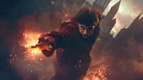 Digital rendering depicts robed figure casting fiery energy