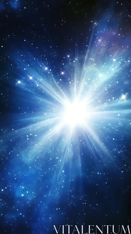 Stellar light burst in deep blue interstellar starfield.