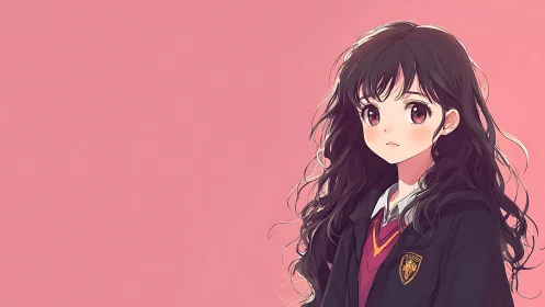 Anime school portrait isolates character on minimal pink ground