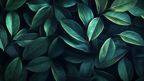 Layered teal foliage rendered with high contrast rim lighting