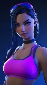 Stylized 3D female character in neon sportswear portrait