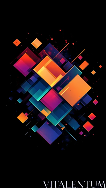 Colorful geometric squares float gently in a glowing night