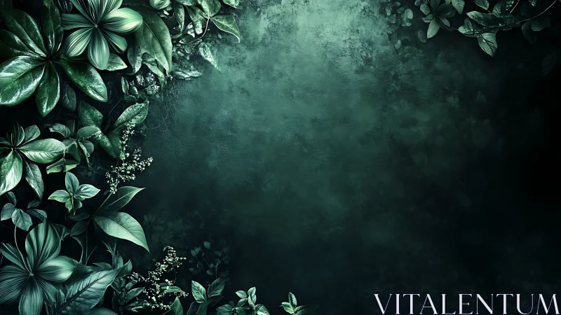 Green foliage border framing dark textured background.