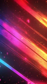 Diagonal multicolor light streaks with glowing particle field.