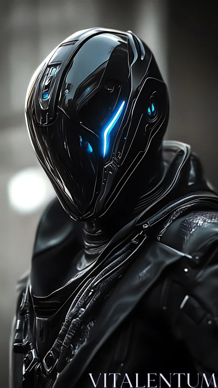 Cybernetic sentinel portrait in high-gloss exoshell rendering.