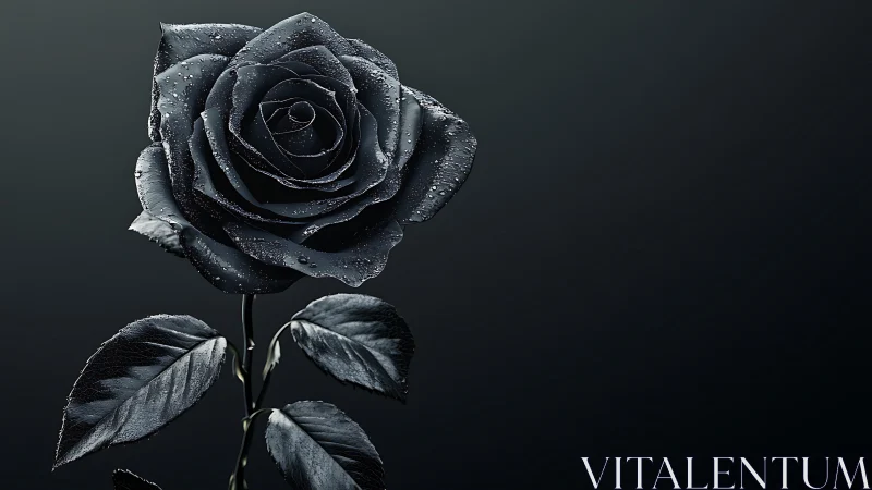 Matte black rose rendered with micro-droplet specular highlights