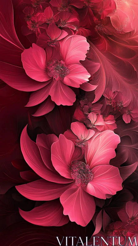 Fractal-rendered magenta blossoms on deep crimson gradient field