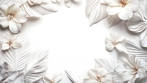 Three-dimensional floral composition with volumetric petals and layered botanical framing elements.