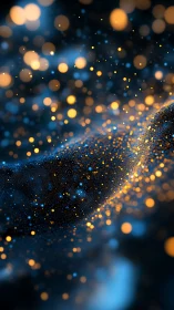 Abstract blue and orange particle wave in soft focus field.