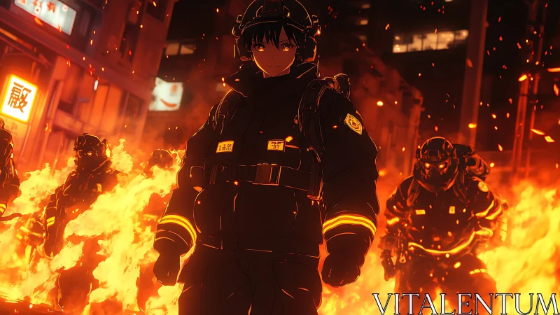 Anime Firefighters in Intense Urban Blaze