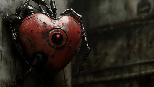 Mechanical heart unit with central lens mounted on wall