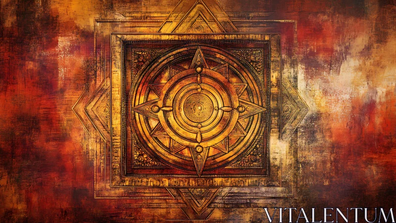 Geometric mandala with concentric circles on textured field.