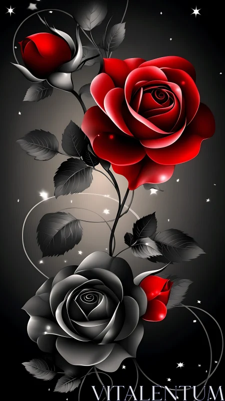 Crimson Romance Blooms Against Obsidian Silence