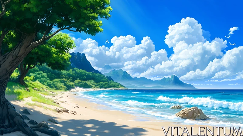 Tropical Escape: Where Emerald Giants Frame Paradise Shores.