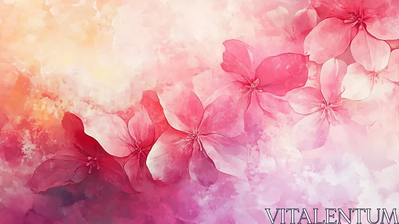 Dreamy Pink Floral Gradient With Ethereal Watercolor Blooms