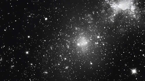 Dense star field shows bright cluster within diffuse nebula