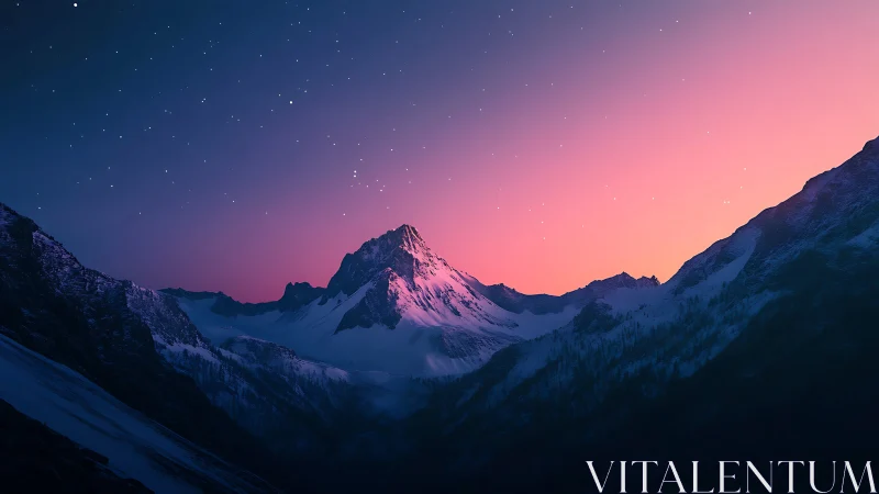 Snowpeaked titan leans into twilight’s rose-blue hush