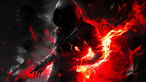 Hooded firewalker quietly bends inferno into a living cloak