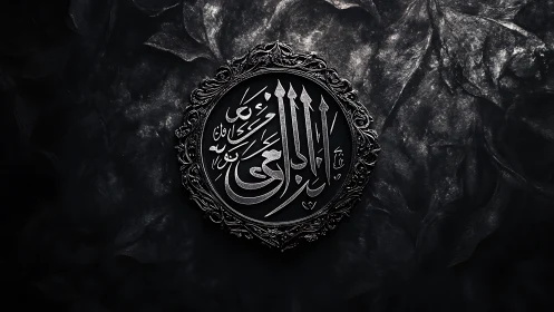 Midnight arabesque emblem with silver calligraphic whispers.