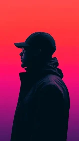 Silhouetted urban wanderer against neon dusk gradient glow.