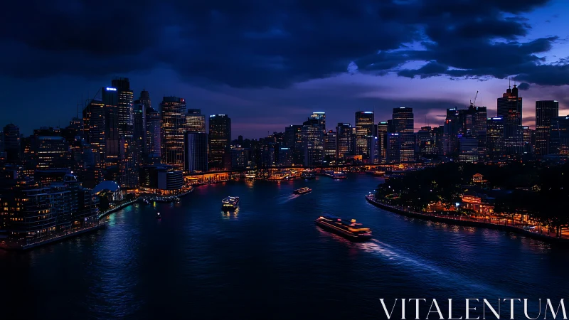 Harbor city twilight where river lights whisper softly.