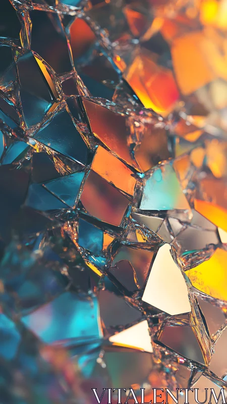 Shimmering broken glass catches warm rainbow colored light