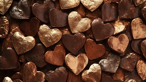 Gold and Bronze Heart Shapes in Metallic Arrangement.