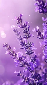 Purple lavender field covered with morning dew drops