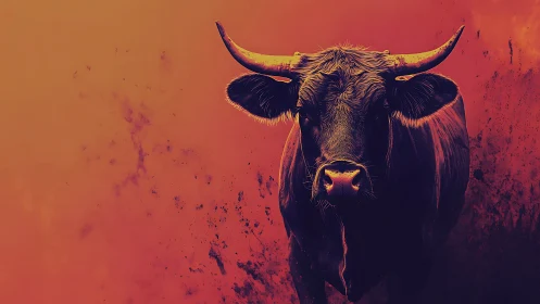 Ember horned titan strides through molten dusk haze