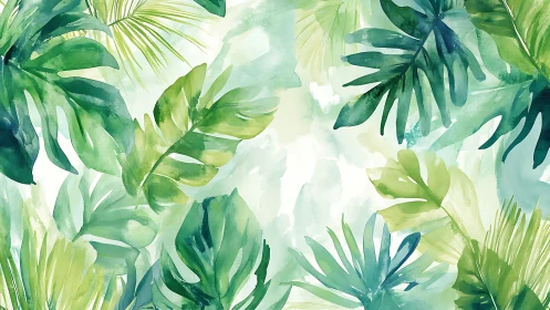 Leafy watercolor jungle quietly hums in layered green light