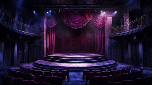 Velvet-lit empty theater waiting for the night’s first story.