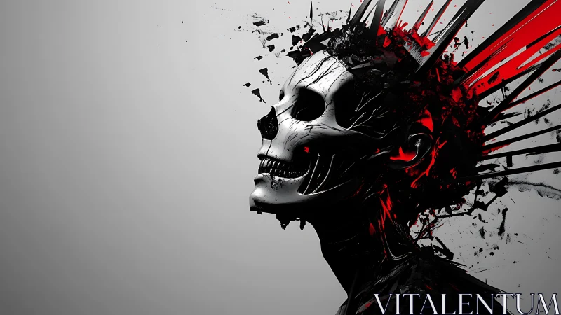 Shattered skull visage erupts in red and black chaos