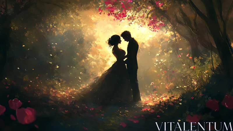 Two Souls Dance Through Ethereal Golden Blossoms