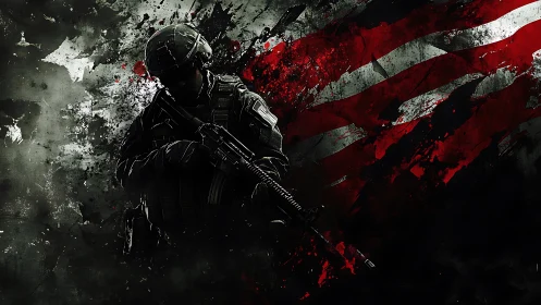 Bold soldier silhouette stands strong against painted chaos