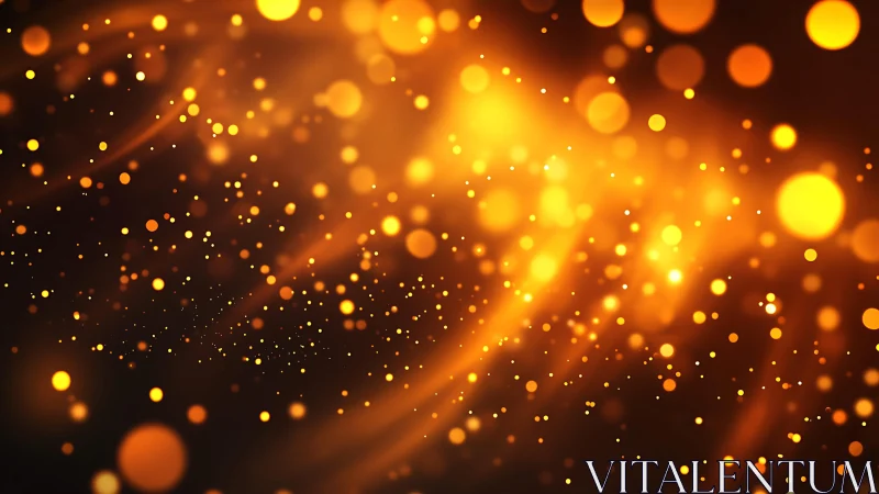 Glowing golden bokeh lights on dark abstract background.