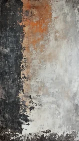 Vertical abstract texture with layered gray, white, rust tones.