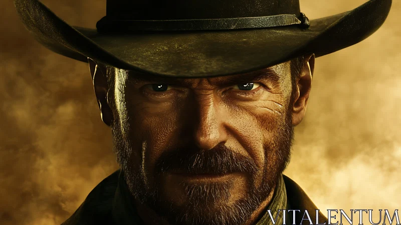 Weathered cowboy face fills frame with intense direct stare