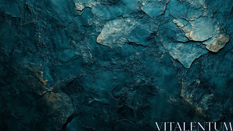 Oxidized teal rock surface with cracked metallic patina texture