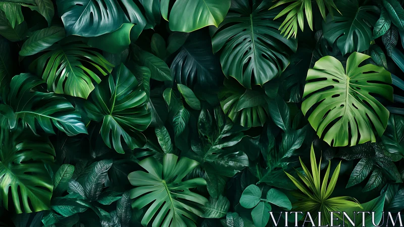 Lush tropical leaves form a rich emerald jungle canopy.