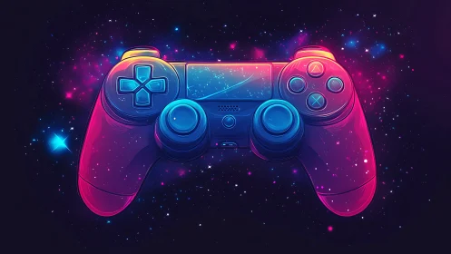 Neon gaming controller with vibrant cyberpunk design.