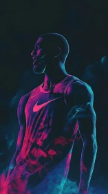 Neon rim-lit athlete silhouette in vaporous chromatic glow.