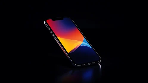 Smartphone with Radiant Gradient Display Rendering Abstract Chromatic Waves