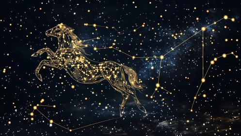 Stellar equine constellation rendered in luminous linework.
