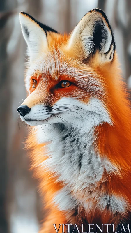 Gentle winter fox gazing softly through the quiet forest.