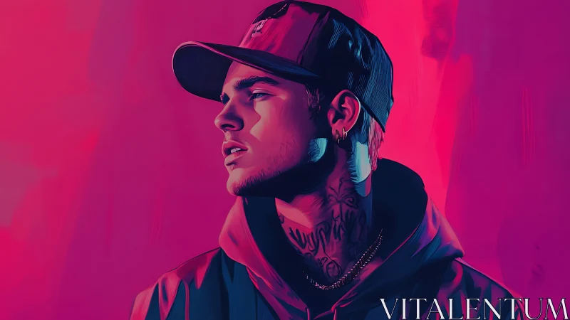 Neon gradient portrait in stylized digital painting profile.