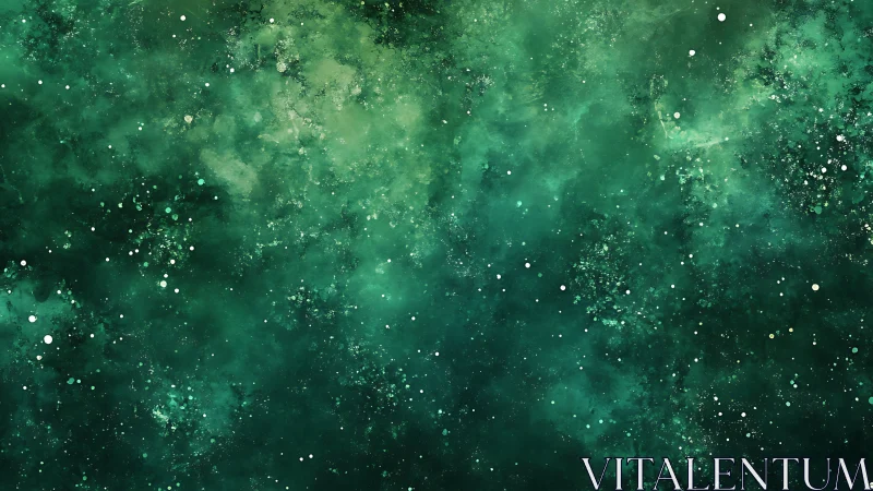 Emerald nebula field rendered with layered particulate glow structures