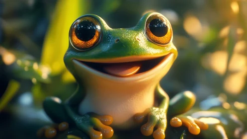 CG-rendered tree frog with subsurface scattering and bokeh lighting