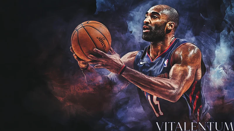 Basketball player lines up a focused shot in swirling colors