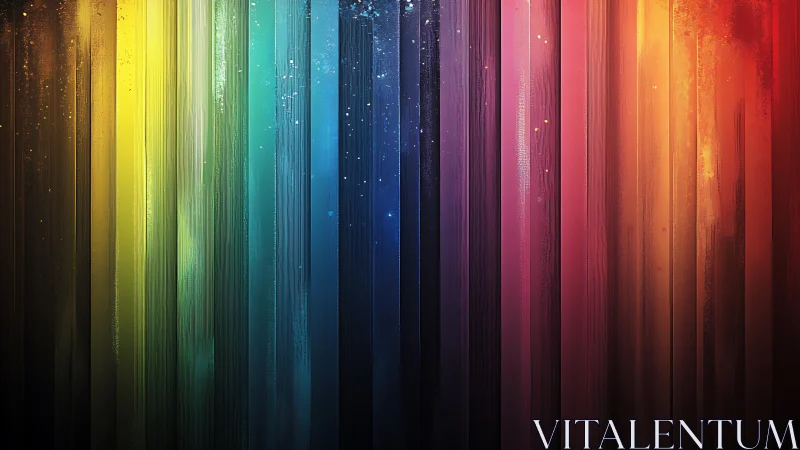 Vertical rainbow symphony streaks across a glowing horizon.